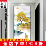 轩棠树玄关装饰画北欧入户竖版过道壁画现代简约客厅走廊大幅轻奢晶瓷画 福鹿生财K款 70*140cm(晶瓷画+铝合金框)