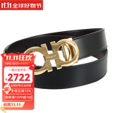 菲拉格慕（Ferragamo）男士腰带板扣腰带商务皮带双面可用【带宽约3.5cm 675542 586940金扣/黑棕光面 105码（适合腰围3尺 - 3尺2）