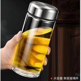 桃李世家单层玻璃杯泡茶杯男士车载加厚耐高温高硼硅商务透明 加厚杯子 钢本色600ML