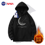 NASA GISS官方潮牌连帽卫衣男加绒加厚宽松外套青少年上衣 黑色加绒 2XL