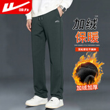 回力（Warrior）休闲裤男冬季加绒直筒阔腿裤子男运动卫裤男保暖长裤男裤 深灰