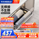 悍高（HIGOLD） 厨房橱柜拉篮碗架抽屉式碗篮加厚304不锈钢底板调味篮双层碗碟篮 800柜单层碗篮|安装内深≥45.3cm