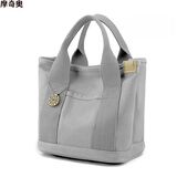 摩奇奥（MOQO）千层包女士帆布包手提包多隔层小包包妈咪外出手拎包袋子 灰色 【小】手提
