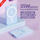 普拉仕Magsafe磁吸充电宝无线快充20000毫安超薄小巧便携自带线移动电源三合一适用小米苹果华为可上飞机 Magsafe磁吸-35W背夹三线-天空蓝1万毫安