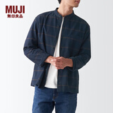 无印良品（MUJI）男式 法兰绒立领衬衫 长袖休闲百搭衬衣男士外套纯棉全棉ACA75C1A 深藏青色格纹 XS  （160/80A）