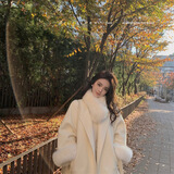 傲列气质斗篷感毛呢外套女狐狸毛领25秋冬新款双面羊绒大衣中长款 白色(围脖＋袖口毛) S