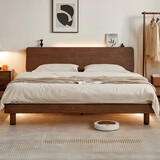 源氏木语全实木床现代简约橡木多功能主卧大床北欧风小户型卧室夜灯双人床 橡木胡桃色低铺1.8*2m无垫
