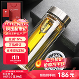 希诺（HEENOOR）玻璃杯男士双层防烫抗菌泡茶杯办公室车载保温水杯定制送生日礼物 专柜同款小树标-345ml-6702