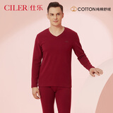 仕乐中厚舒绒保暖内衣套装中老年棉质秋衣秋裤男条纹防风袖口棉毛衫 酒红 2XL