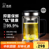 希诺抗菌玻璃杯双层高档办公水杯男2025新款带手柄泡茶杯子XN-9005KT