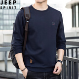 JEEP吉普卫衣男2026年春秋季新款圆领棉质大码宽松套头长袖T恤男装潮 宝蓝色 XL 建议145-165斤