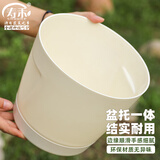 寿禾 花盆塑料盆带托树脂大号种植盆 潍育奶油白花盆大号20#