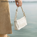 CHARLES&KEITH褶皱油蜡皮斜挎小方包手提包腋下包女士生日礼物CK2-80160183 Cream奶白色 S