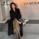 春乏2025年流行春秋季中长款过膝双面绒毛呢外套女百搭小个子呢子大衣 黑色双面尼版[卡码拍小] M 建议115斤-130斤[卡码拍小]