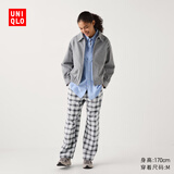 优衣库女装法兰绒松紧长裤/全棉薄款直筒格子休闲裤471550 470665 470665/01乳白色 XS