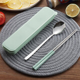 喜得润304筷子勺子套装 韩式便携盒餐具套装学生白领餐勺咖啡勺饭勺 304翻盖盒北欧绿 2件套