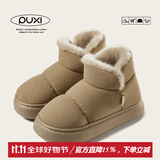 朴西麂皮绒雪地靴女加厚绒毛棉鞋女款户外防寒秋冬季保暖加绒雪地棉鞋 卡其 36 【36-37】