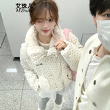艾珠儿（Aizhuer）甜美波点羽绒棉服女2025冬季新款加厚面包服棉袄翻领短款棉衣外套 米白色 M
