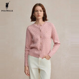 POLOWALK麻花针织开衫女春秋季新款保罗女装气质休闲绞花毛衣外套长袖线衣 粉色【新款】 L (165)