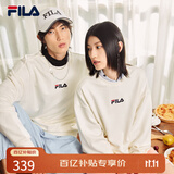 FILA 斐乐女装卫衣男女同款套头卫衣秋冬情侣款休闲加绒保暖长袖上衣 奶盐白-IV M 170/92A/M