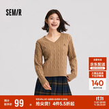 森马（Semir）森柔毛衫|毛衣女刺绣V领显瘦宽松2024绞花上衣复古风109724107014