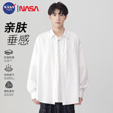 NASA GISS长袖衬衫男士保暖纯色男女同款宽松衬衣外套百搭上衣 白色 2XL