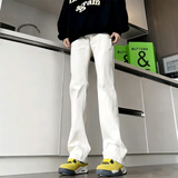 迪伽达 白色牛仔裤男士宽松秋季新款美式高街高腰窄版微喇显瘦裤子男 HCFS-2076白色 L