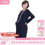犬印本铺（INUjIRUSHI）孕妇装女条纹拼接直筒连衣裙外出服 藏青色
