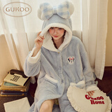 果壳（Gukoo）睡衣女冬季新款多款可爱女家居服保暖连帽卡通睡袍 水蓝 L