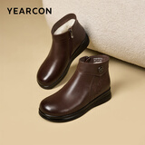 意尔康皮鞋坡跟妈妈鞋简约拉链婆婆鞋加绒保暖女靴 4552W 棕色 40 