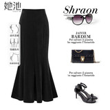 她池丝绒鱼尾裙2025秋装新款女复古修身包臀高腰中长半身裙