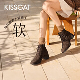 接吻猫KISSCAT舒适女鞋冬季莫卡辛时尚通勤圆头侧拉链时装靴 雅丹棕 36