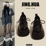 靖话松糕厚底小皮鞋女2025秋冬季新款百搭单鞋日系jk制服配裙子乐福鞋 黑色哑光 35 (225mm)