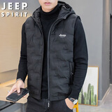 JEEP SPIRIT吉普羽绒马甲男外套冬季纯色中青年休闲时尚连帽上衣 黑色 2XL