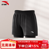 安踏（ANTA）男士双层泳裤三分裤防尴尬速干透气短裤沙滩裤户外泳裤男 黑色2XL