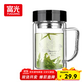 富光双层玻璃杯商务泡茶杯子 大容量男女耐热办公水杯带把黑色320ml