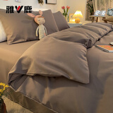 雅鹿床上四件套磨毛床单被套单人学生宿舍被罩床笠全套水洗棉床品套件 浅灰 1.8m 床单款 四件套-被套180*220cm