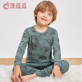 顶瓜瓜儿童秋衣秋裤套装纯棉男童棉毛衫保暖内衣女童全棉宝宝打底衣睡衣 草灰恐龙 150 建议身高140-150cm
