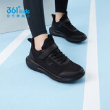 361°儿童运动鞋男童跑鞋秋冬密网轻便魔术贴女童皮革加绒保暖运动鞋 【四季密网】碳黑 39