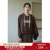 独束大码女装抽绳连帽卫衣套装女秋冬新款胖mm百搭半身裙两件套 咖色卫衣 XL