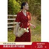 独束大码女装法式小翻领连衣裙女夏季新款遮肉显瘦雪纺裙子 红色 XL （尺码：3）