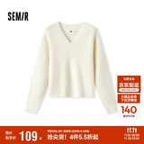 森马（Semir）毛衣女冬季短款含羊毛破洞V领毛衫辣妹个性ins小个子101724107032