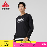 匹克运动卫衣男秋冬新款加绒保暖宽松休闲圆领长袖情侣上衣 黑色-【字母logo】3200 XL (180)