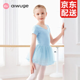 艾舞戈儿童舞蹈服女童专业练功服幼儿芭蕾舞裙衣服小女孩纱裙中国舞服 浅蓝-短袖 110
