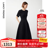 朗姿【Basic衣橱】小香风法式赫本风波点裙子女夏新款连衣裙 黑色 2XL