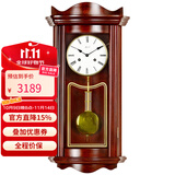 汉时（Hense）实木机械挂钟德国进口机芯摆钟客厅挂表老式报时钟复古钟表HP0123 刺猬紫檀德国14天