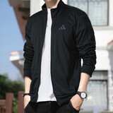 阿迪达斯（adidas）外套男 25秋季新款运动休闲服立领开衫外套透气防风针织上衣夹克 黑色/竖边条纹/店长主推款 L