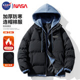 NASA GISS 连帽棉衣男士秋冬棉服男情侣外套加厚保暖青少年棉袄 黑色 2XL 
