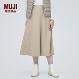 无印良品（MUJI）女式 弹力起毛 宽摆裙 休闲中长款A字半身裙子女款秋季 BE1P4C3A 浅米色 L (165/70A)