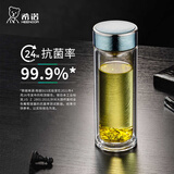 希诺（heenoor）双层抗菌玻璃杯男女办公泡茶钛杯带滤网大容量高档家用车载水杯子 纯净冰川-310ml【银离子抗菌】新品